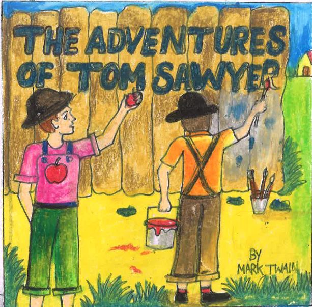 Illustration of the cover of the book 'The Adventures of Tom Sawyer'